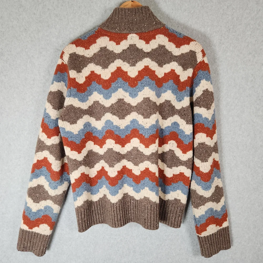 Toad&Co Wilde Sweater Womens XL Brown Blue Zigzag Zip Non Mulesed Wool Blend - Picture 3 of 9